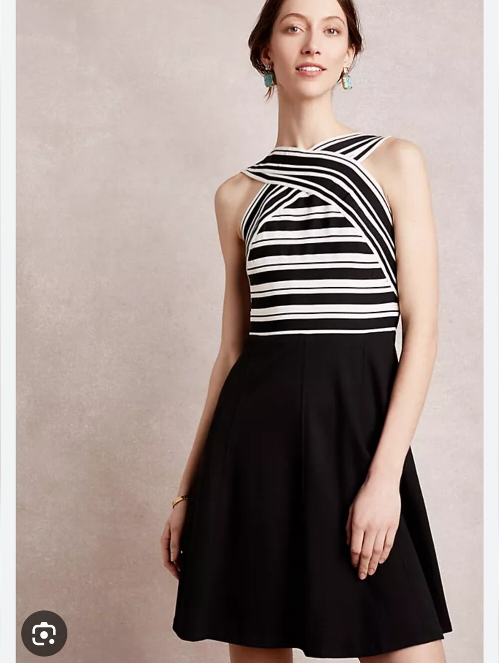 Maeve Anthropologie Crosswise Flare Dress Black & White